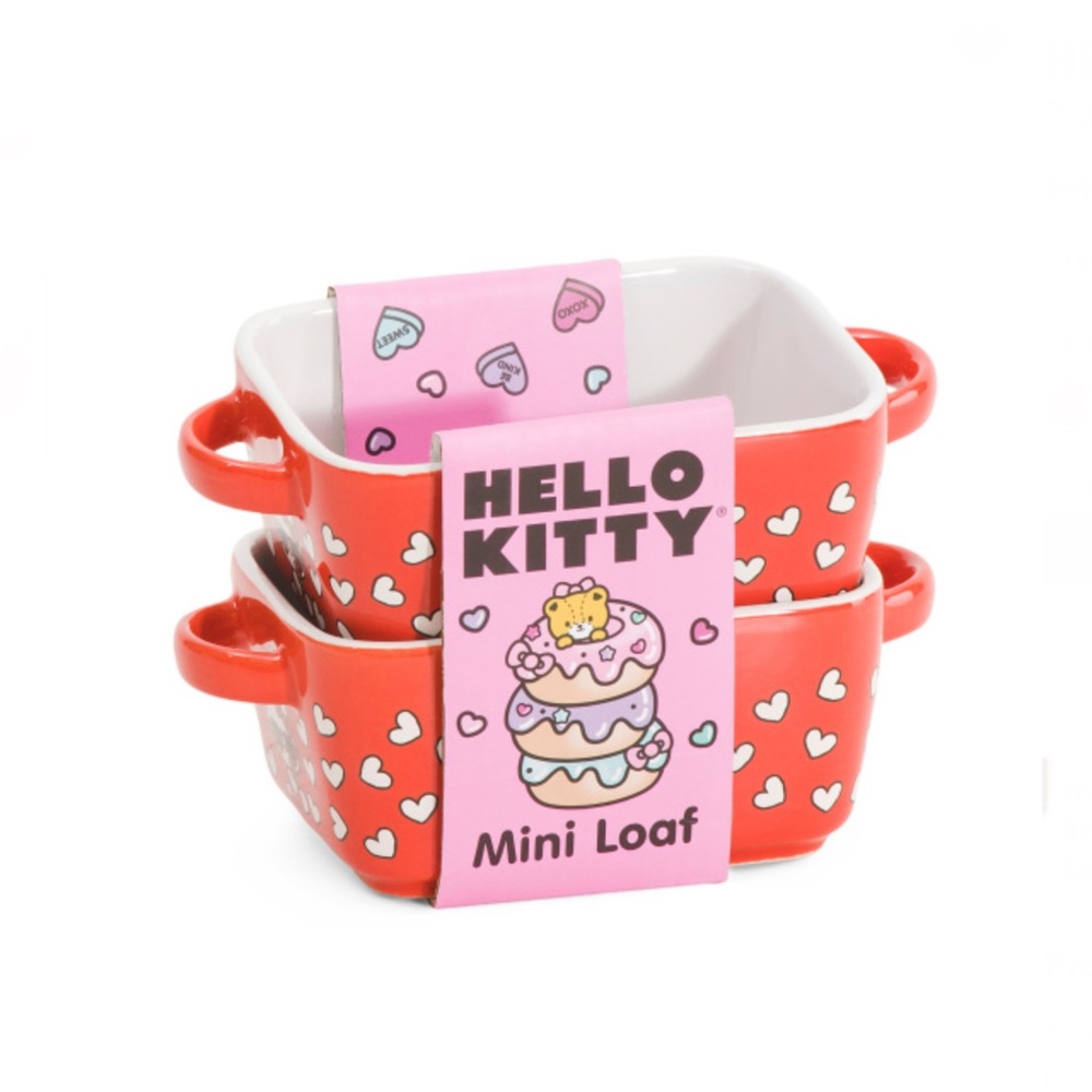 HELLO KITTY Hearts & Sunglasses  Mini Ceramic Loaf Pan Set Of 2 Made By Sanrio - Picture 2 of 8